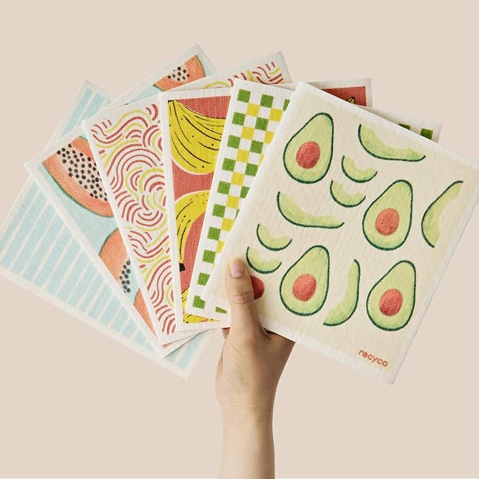 RECYCO Swedish Dishcloths for Kitchen | 6 Packs Fruit Joy Washable Dish Rags | by RECYCOHOMECOLLECTION