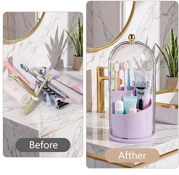 Toothbrush Holder with Cover for Bathroom Countertop, Toothpaste, Self Draining - Image 7