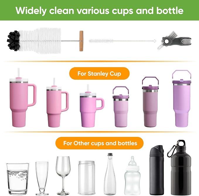 3 PCS Bottle Clean Brush Set, Long Wooden Handle Bottle Cleaner Brush - Image 6