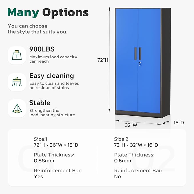 Greenvelly Metal Garage Storage Cabinet with 2 Doors and 4 Adjustable Shelves, 72" H Lockable Storage Cabinet,Tall Metal Cabinet Locking File Cabinet for Office,Home, Garage, Gym, School
