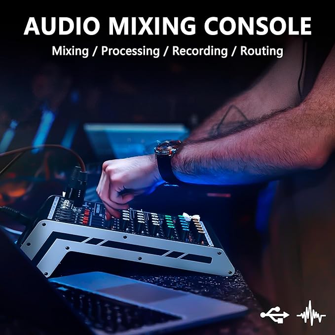 8 Channel Audio Mixer, 99 DSP Sound Board Console with 48V Phantom Power, Professional DJ Mixer for Podcasting, Streaming, Studio Recording (SMX8)