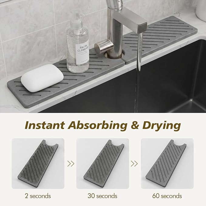Stone Faucet Mat for Kitchen Sink, Absorbent Drying Mat(Dark Gray, 23.6"×3.9" | - Image 5