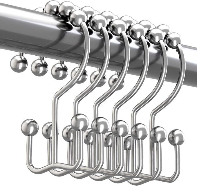 Titanker Double Shower Curtain Hooks, Rust Proof Shower Curtain Rings, Metal by Titanker