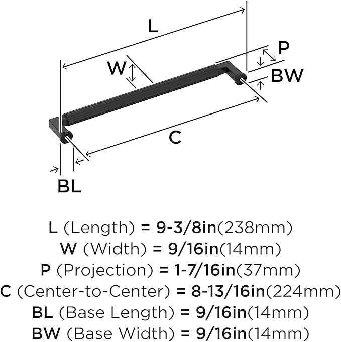 Amerock Ballard 8-13/16 inch (224mm) Center-to-Center Matte Black Cabinet Pull, BP37647MB