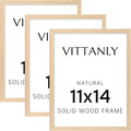 Vittanly 11x14 Picture Frame, Solid Wood Frame with Plexiglass, Includes 8x10 Mat, Wall Hanging for Home Decor, Natural, 3 Pack