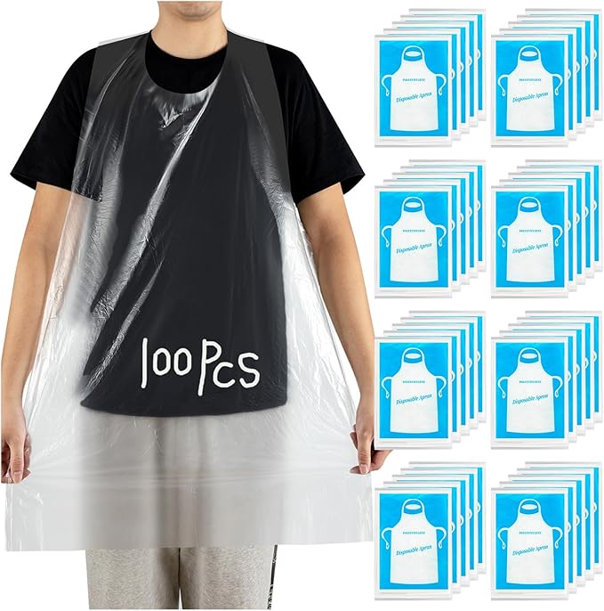 200Pcs Disposable Aprons for Adults, Plastic Aprons for Cooking, Waterproof Apron for Adults Painting Housework Picnic Party Etc