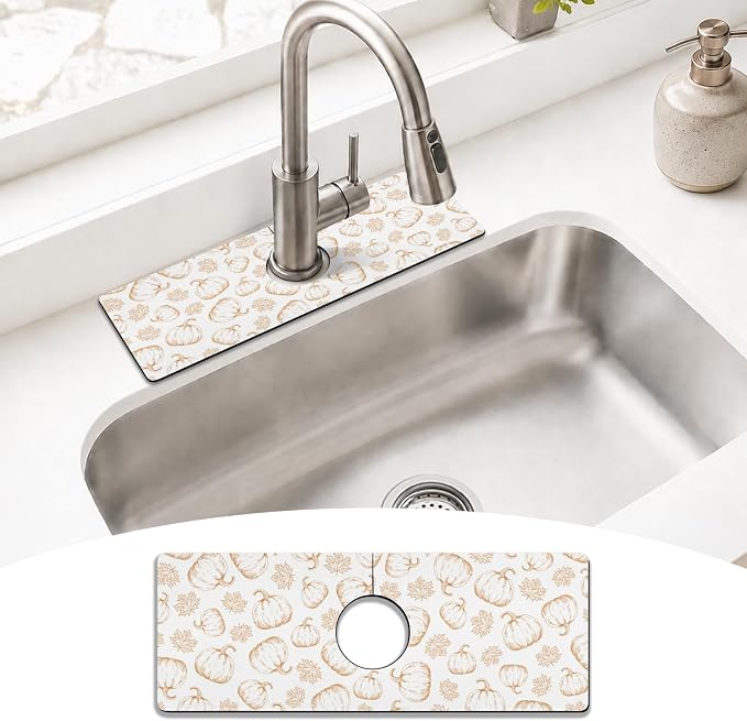 Fall Kitchen Sink Splash Guard Faucet Mat, Farmhouse Sink Splash Guard Behind by puwbnhj