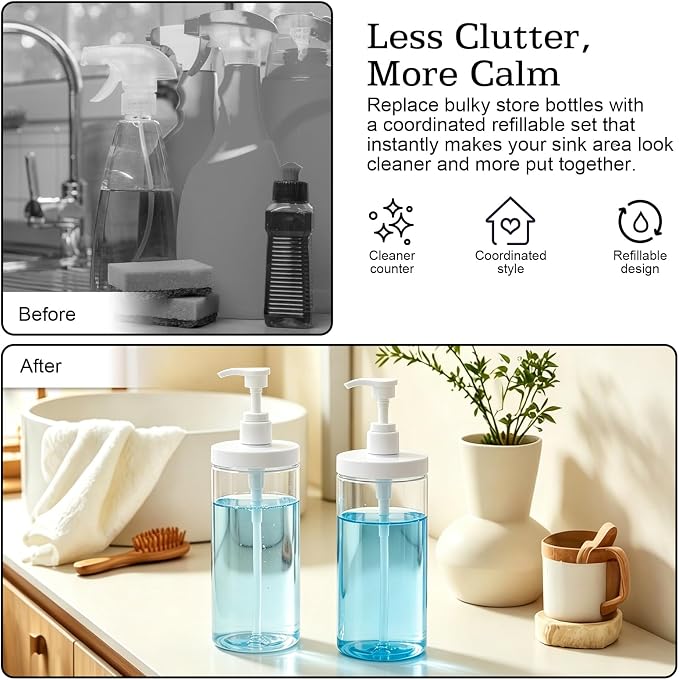 Soap Dispenser Compatible with Dawn, 2 Pack 35oz Clear Pump Bottles | BPA-Free - Image 3