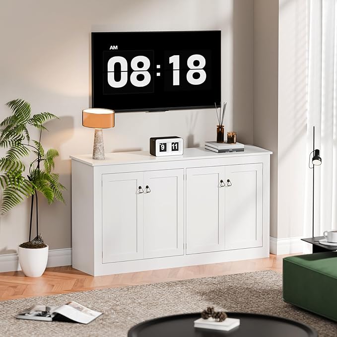 Cozy Castle Buffet Cabinet with Storage - Kitchen Storage Cabinet Wood Console Table Coffee Bar Accent Cabinets for Living Room Dining Room Entryway White 57.5" W | with Storage, Coffee Bar, Accent Cabinets, for Living Room