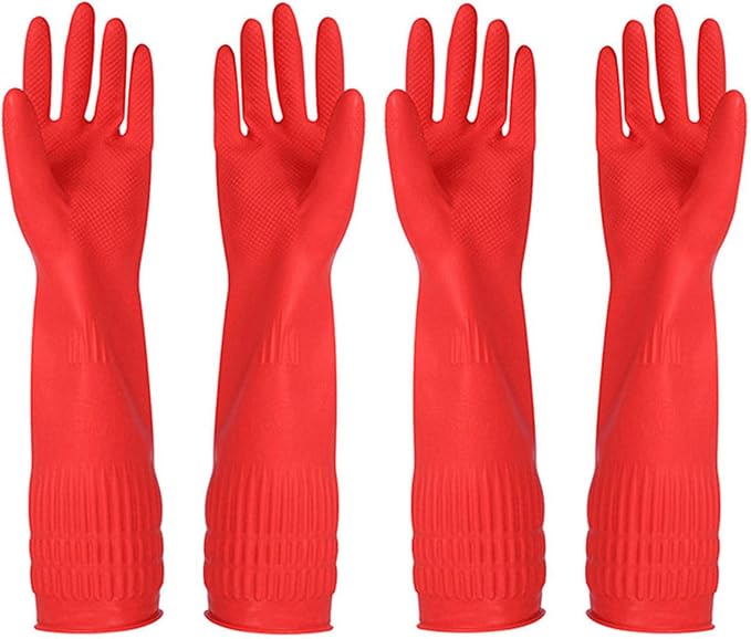 Rubber Cleaning Gloves Kitchen Dishwashing Glove 2-Pairs And Cleaning Cloth by YSLON