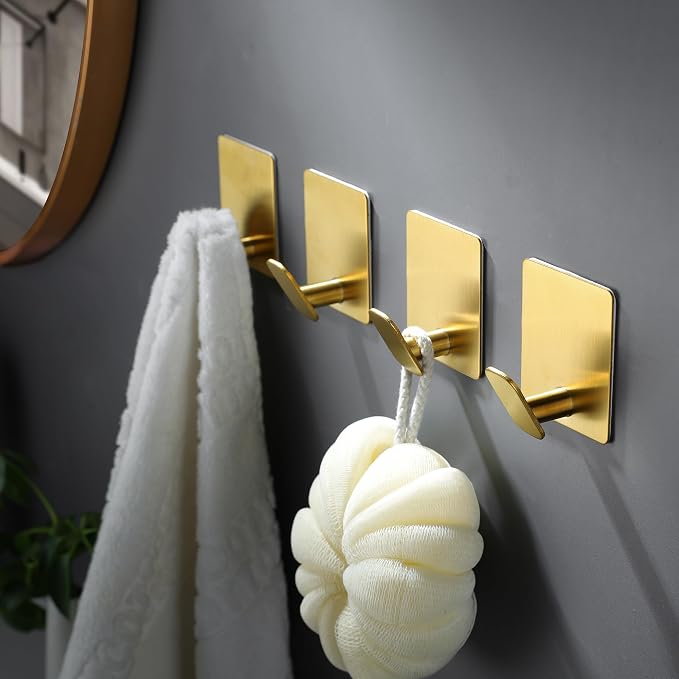 Gold Towel Hooks- 4 Pack Adhesive Hook - Image 2