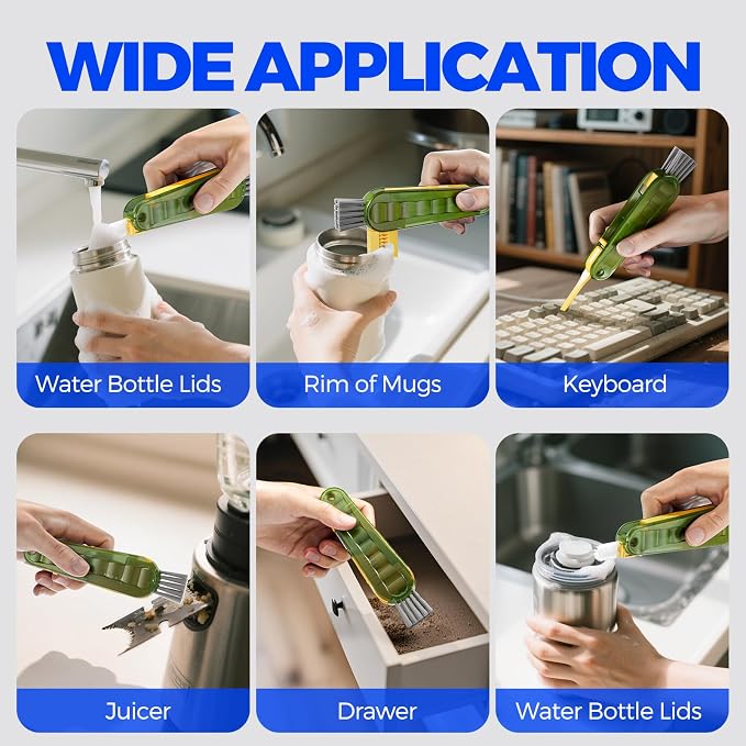 Holikme 6 Pack 4 in 1 Cup Lid Cleaning Brush 3 Straws Bottle Brush, Olive | 4 - Image 6