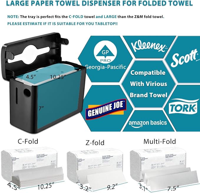 Multifold Paper Towel Dispenser Countertop Black Wide Design Large Capacity - Image 6