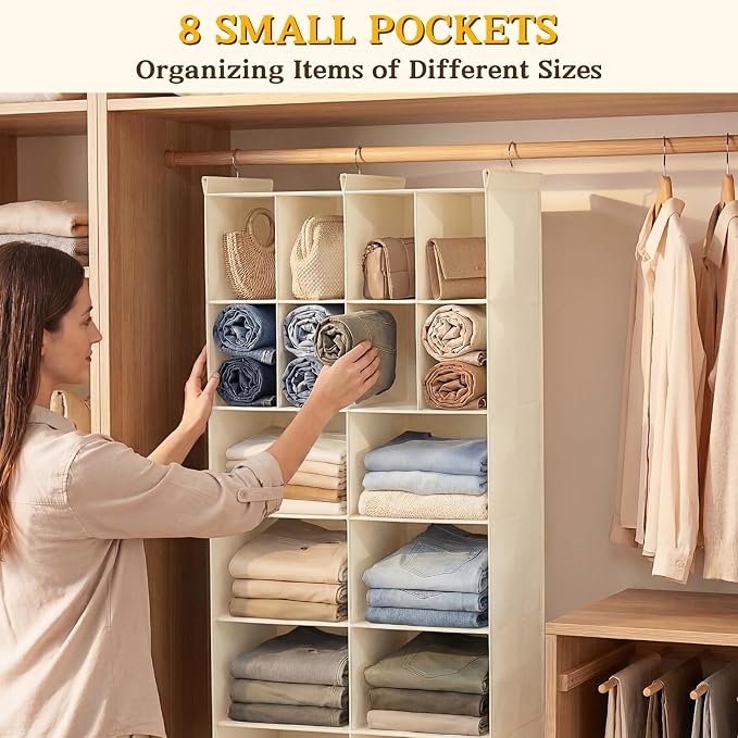 6 Tier Hanging Closet Organizer, 16 Compartments Dual Row Storage, 3 Sturdy - Image 5