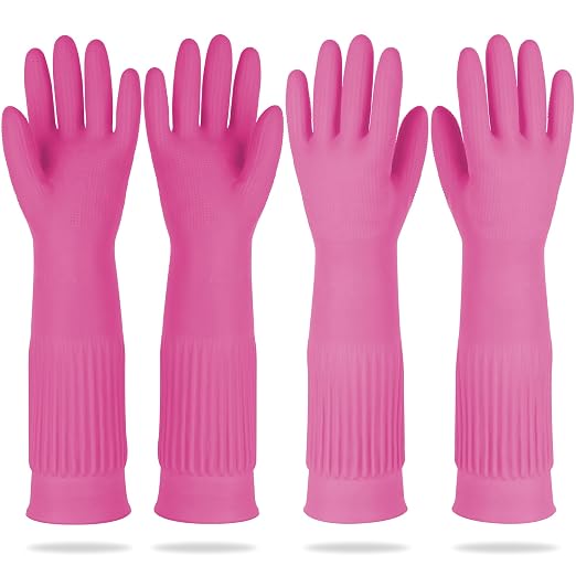Mamison Rubber Dishwashing Gloves, Non-Slip Kitchen, 2 Pairs | Korean natural by QualityKitchenandHome