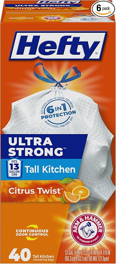 Hefty Ultra Strong Trash Bags 13 Gallon | Tall Kitchen | Drawstring Closure | by Hefty