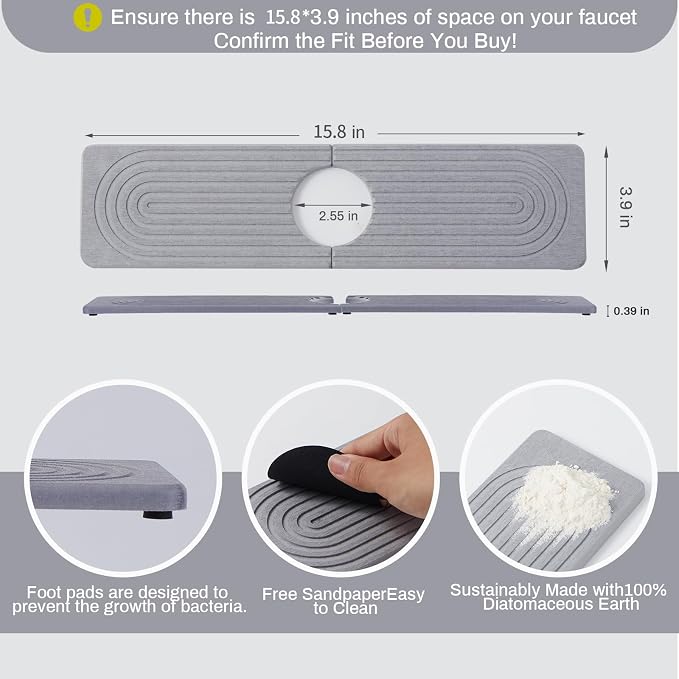 Fast Drying Stone Faucet Mat for Kitchen Sink stone quick dry around faucet | - Image 2