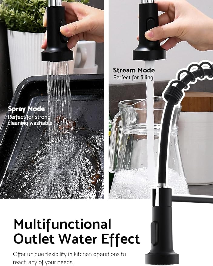 WEWE Touchless Kitchen Faucet, 2-Mode Sprayer, Matte Black, Pull-Down | 17-Inch - Image 4