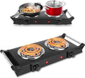 Portable Stove Electric, 2000W Double Burner Electric Cooktop with Coil Hot Plate & Stay Cool Handles, 5 Level Temperature Control, Cooking Stove for Home RV Camping