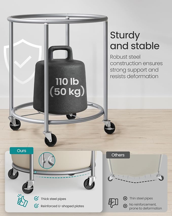SONGMICS Laundry Basket with Wheels, Steel Frame, Removable Bag - Image 4