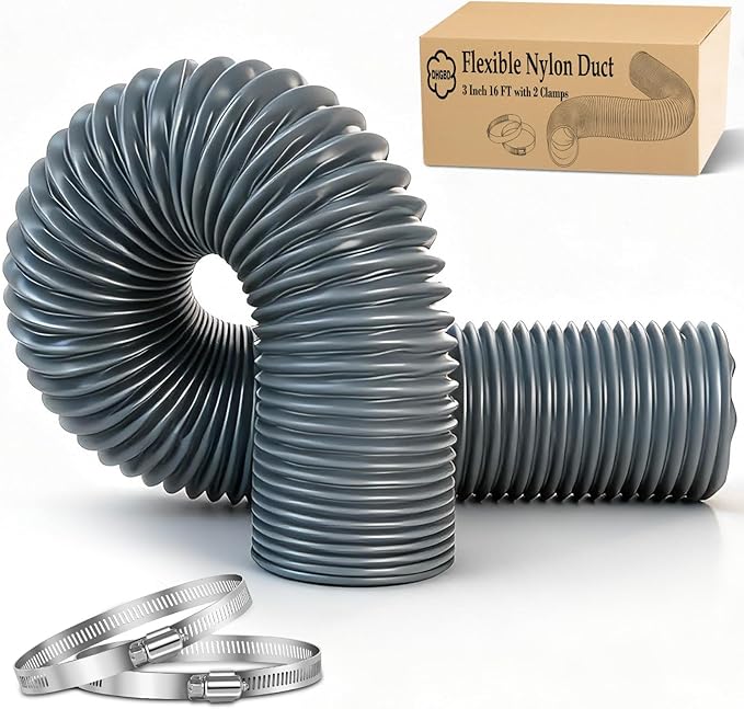 Diesel Heater Ducting 3inch 16FT, Nylon Flexible Duct Hose, Insulated Duct Vent Hose for Diesel Heater, 3D Printer, Dryer Vent, RV, Boat Blower, Ventilation Systems, Gery