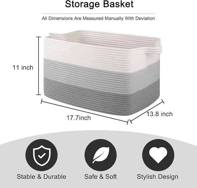 OIAHOMY Woven Blanket Basket Laundry Basket Dog Toy Basket Gradient Grey - Image 3