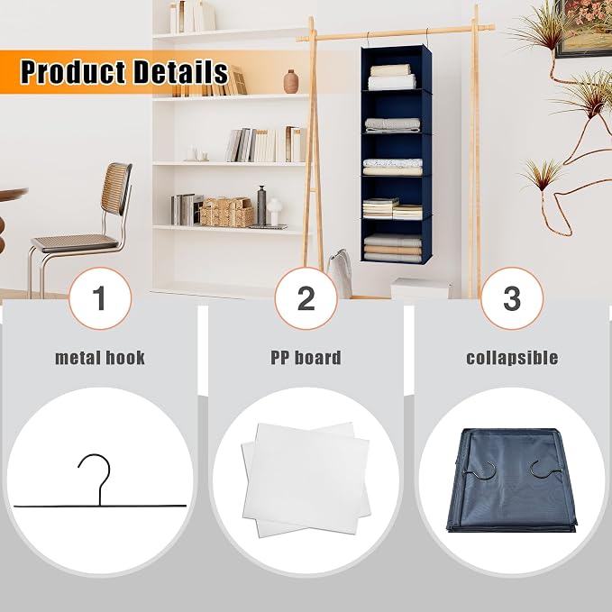 Hanging Closet Organizer 5-Shelf, Oxford Fabric Wardrobe Storage, shoes & - Image 6