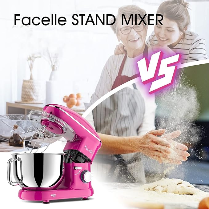 Facelle Stand Mixer, Electric Kitchen Mixer, 660W 6 Speed Tilt-Head stand mixer with Pulse, Attachments include 6.5QT Bowl, Dishwasher Safe Beater,Dough Hook,Whisk for Dough,Baking,Cakes,Cookie-Purple