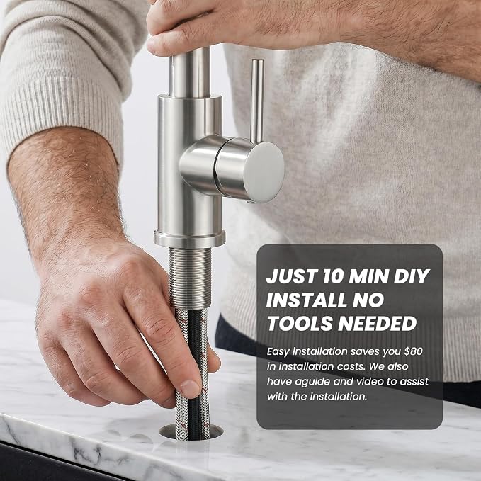 Pull-Down Kitchen Faucet, Brushed Nickel | 304 Stainless Steel, 10-Min DIY - Image 5