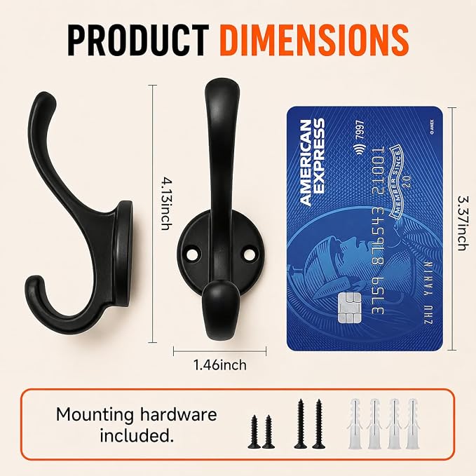 6 Pack Coat Hooks Wall Mount, Heavy Duty Wall Hooks - Image 3
