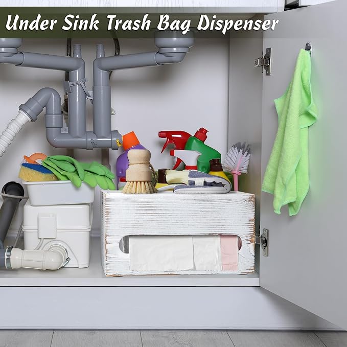 DRASTAR Trash Bag Dispenser, Wall Mount Wooden Trash Organizer, Countertop - Image 4