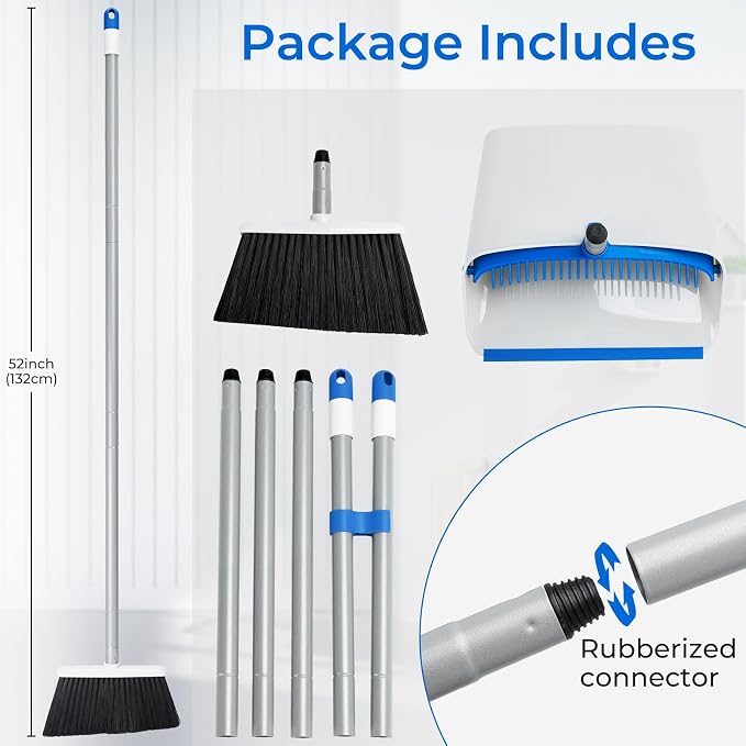 Broom and Dustpan Set with Long Handle 52", Standing Broom and Dust Pan Set - Image 6