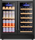 Tylza 30 Inch Wine and Beverage Refrigerator, Dual Zone Wine Beverage Cooler 30" with French Door, Under Counter Wine Beer Fridge Built-In or Freestanding, Holds 29 Bottles and 110 Cans, Black