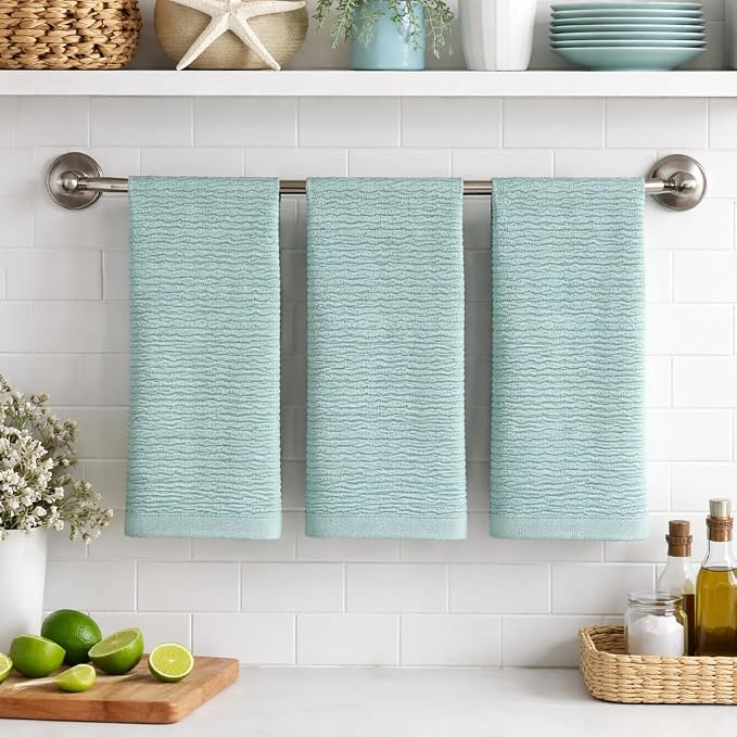 Seafoam Sage Aqua Green Kitchen Dish Towels, 100% Cotton - Image 4