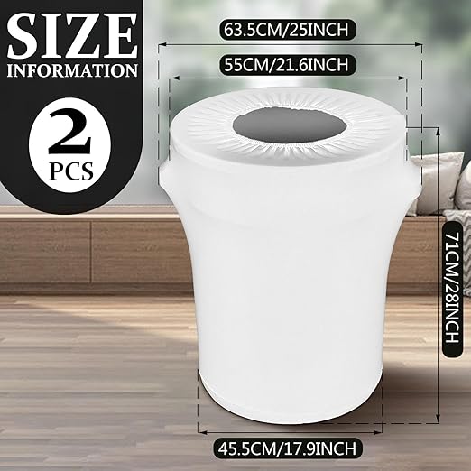 Tanlade 32 Gallon Stretch Trash Can Spandex Cover Outdoor Waste Garbage Can Spandex Covers for Indoor Kitchen Outdoor Round Waste Container Bin, Without Trash Bin(White,2 Pcs)