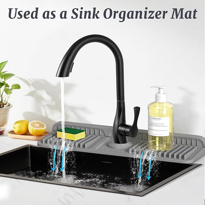 PoYang 17.7 Inch Faucet Mat for Kitchen Sink Splash Guard, Snap Button Holds It - Image 6