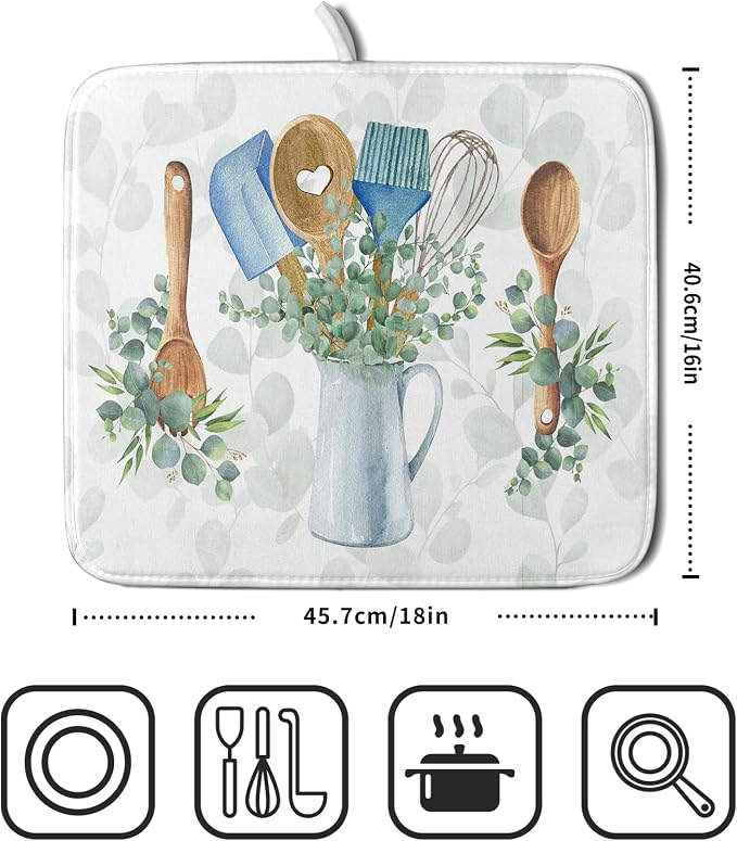 Sage Green Dish Drying Mat for Kitchen Counter, Cooking Supplies Reversible - Image 2