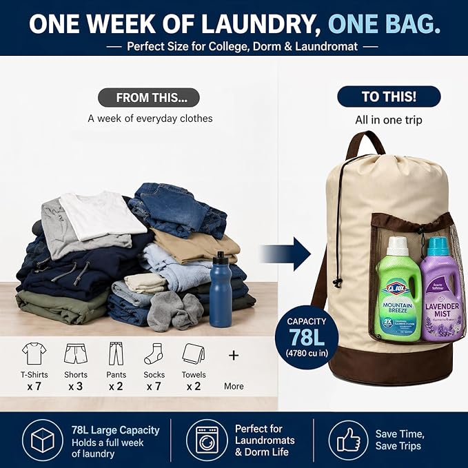 Canvans Laundry Bag Backpack, Large Travel Laundry Bag - Image 5
