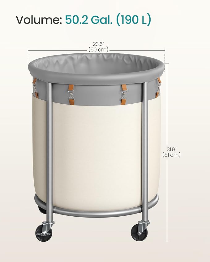 SONGMICS Laundry Basket with Wheels, 190 L, Steel Frame, Removable Bag - Image 5