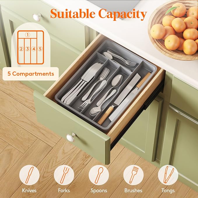 Lifewit Silverware Drawer Organizer Tray, Cutlery Storage - Image 3