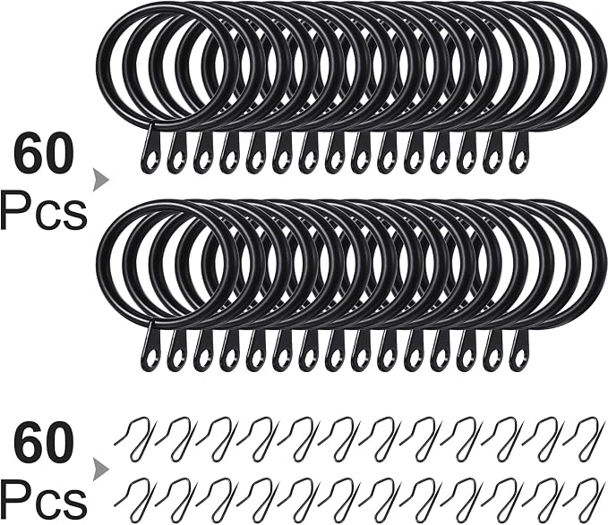 Hotop 60 Pcs 1.65 Inch Curtain Ring and 60 Pcs Pin Hook, 0.98/1.26/1.5/1.65 - Image 2