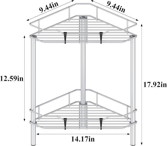 HuggieGems Metal Floor Standing Corner Shower Caddy, 2 Tier - Image 4