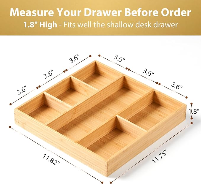 Bamboo Desk Drawer Organizer, Wood Office Junk Tray - Image 2