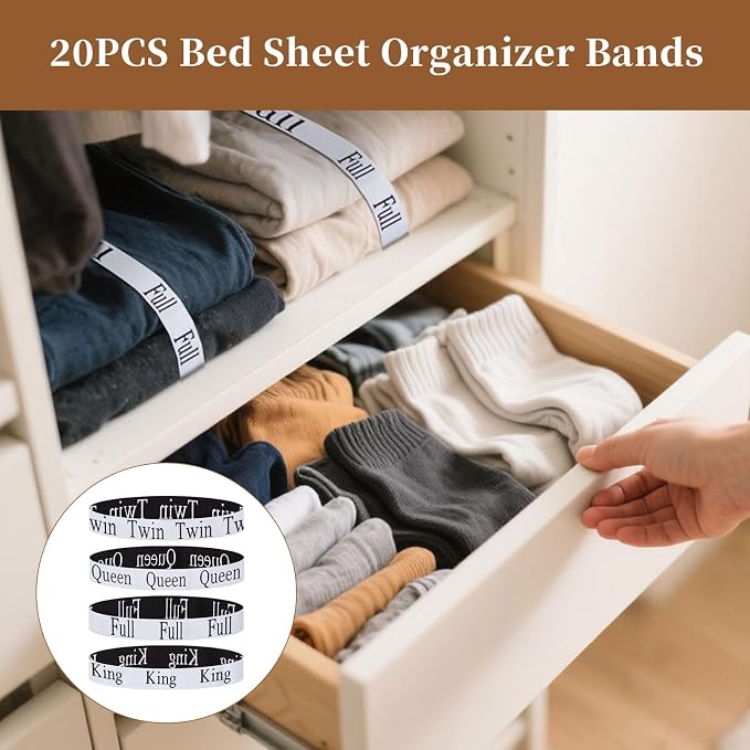 20PCS Bed Sheet Organizer Bands, Storage Labels and Sheet Keepers - Image 2