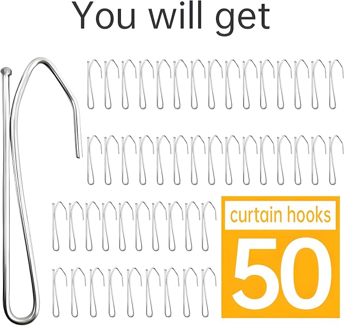 50 Pack Heavy Duty Metal Pinch Pleat Curtain Drapery Hooks, 2.68 Inch | - Image 6