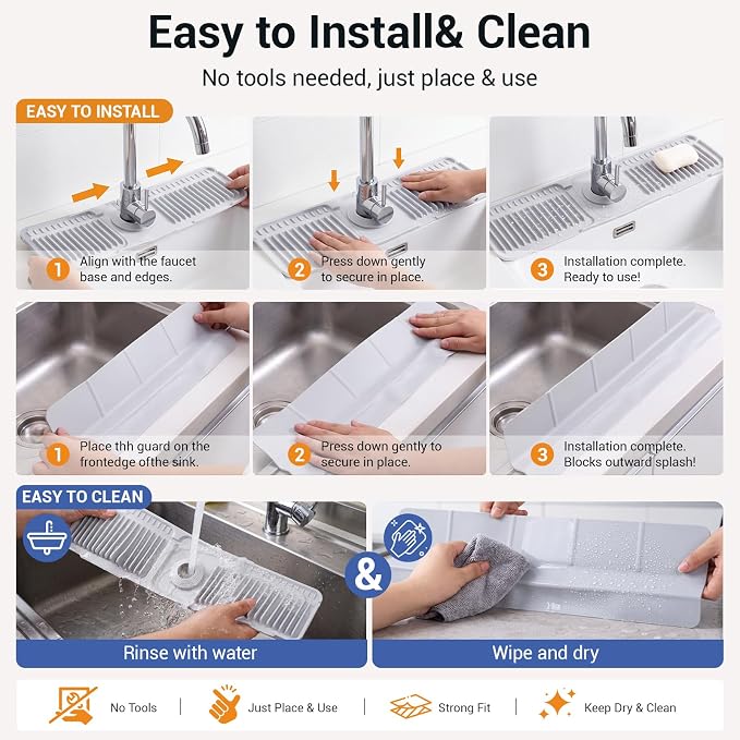 Mifoci 2 Pcs Kitchen Sink Splash Guard Set, 24 Inch Silicone Faucet Mat - Image 7