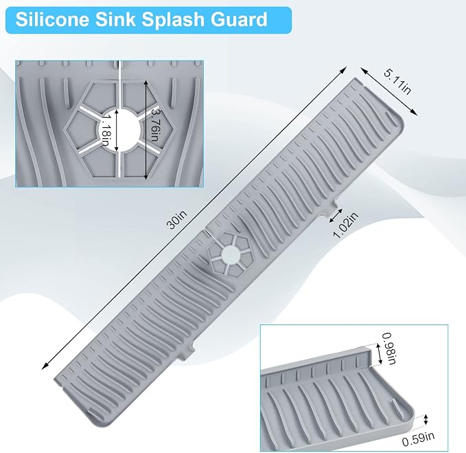 Derlights 30 inch Sink Splash Guard Mat, Silicone Faucet Handle Drip Catcher - Image 4