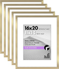 Americanflat 16x20 Picture Frame with Polished Plexiglass - Set of 5 - Use as 11x14 Frame with Mat or Display 16x20 Photo Without Mat - Galleria Collection - Picture Frames for Wall Display - Gold
