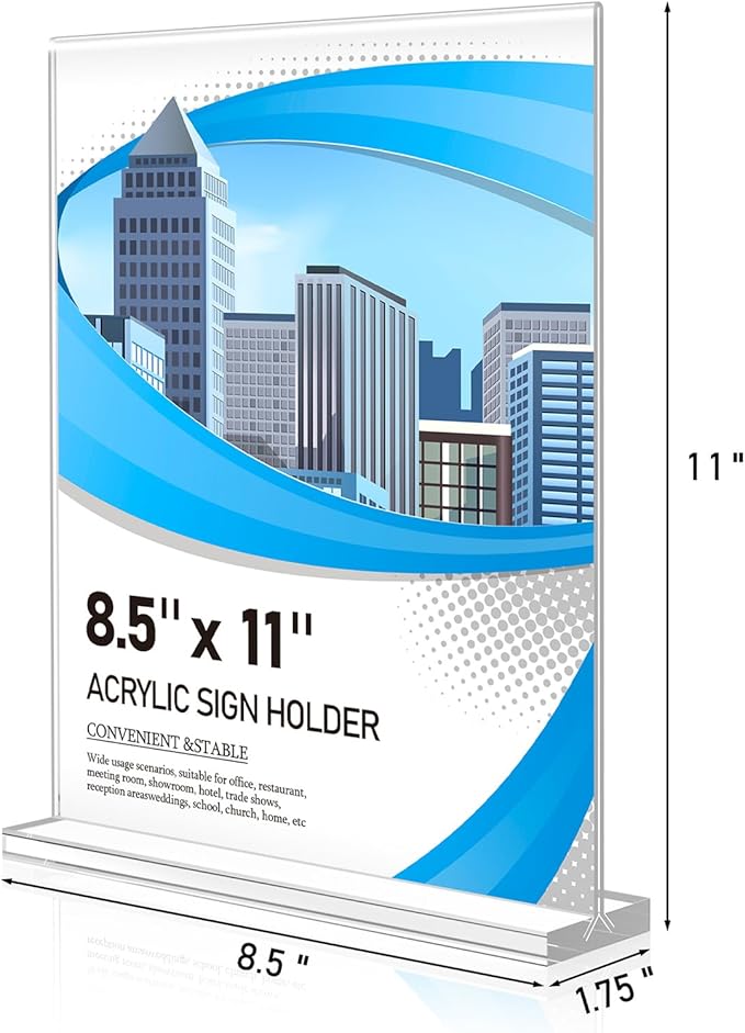Acrylic Sign Holder 8.5 x 11 12 Pack, Double-Sided Clear Sign Holder Plastic Stands for Display, Table Sign Stands, T Shape Flyer Holder