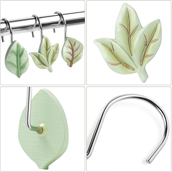 SageGreen Plant Leaf Shower Curtain Hooks, Eucalyptus Bathroom Decor, Metal - Image 3